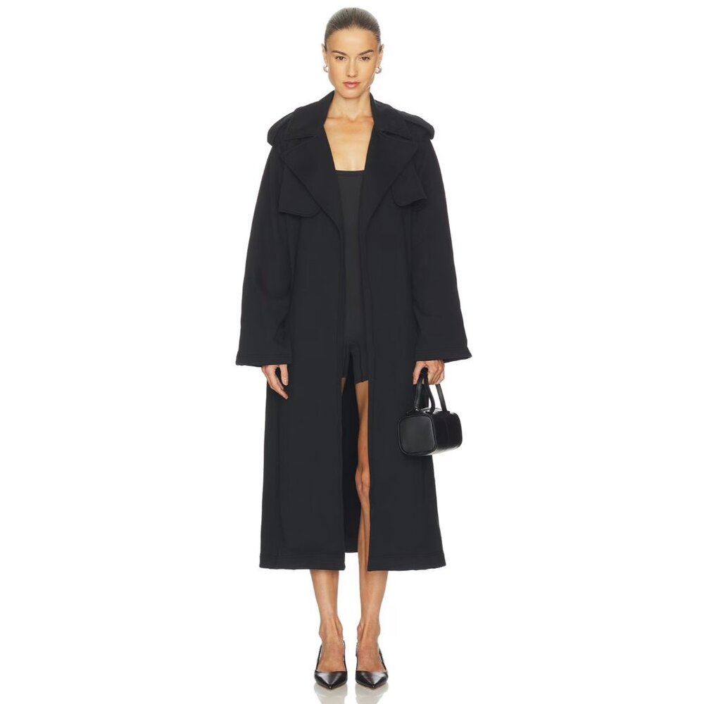 NWT SKIMS Boyfriend Fleece Trench Coat in Onyx Black Heavyweight Cotton XS